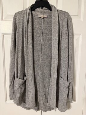 LOFT Light Gray Open-Front Pocket Cardigan